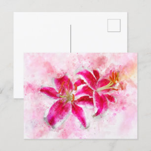 Carte Postale Aquarelle de fleur de Stargazer Lily - wb 03