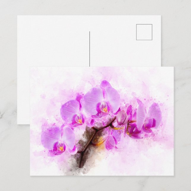 Carte Postale Aquarelle de fleur d'orchidée - rose wb 03 (Devant / Derrière)