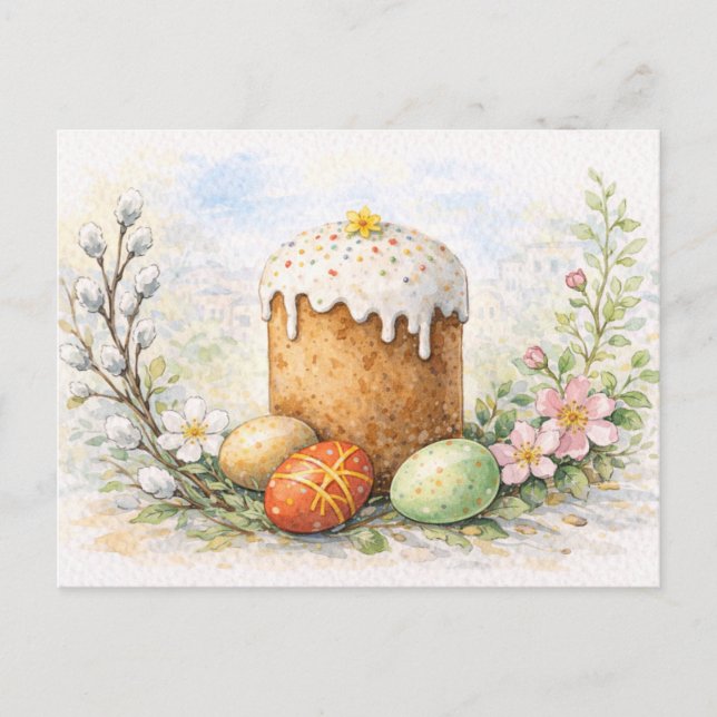 Carte postale aquarelle de gâteau de Pâques tradit (Devant)