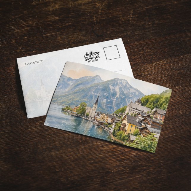 Carte postale aquarelle de Hallstatt Autriche (Créateur téléchargé)