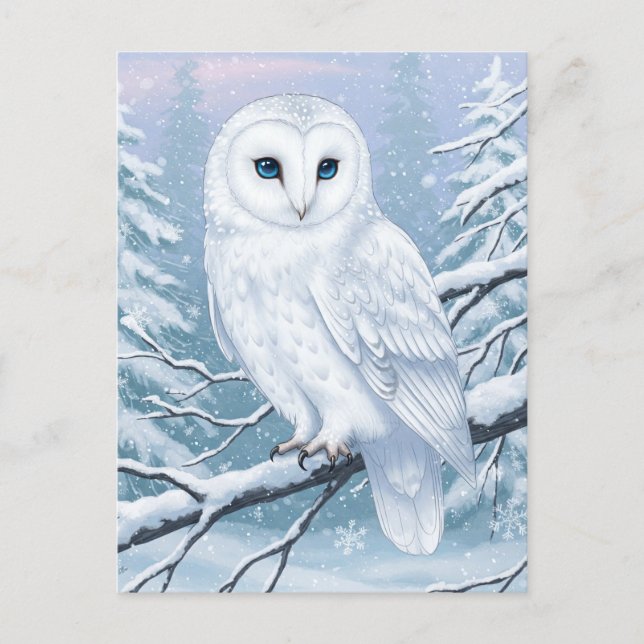 Carte postale aquarelle de harfang des neiges en f (Devant)