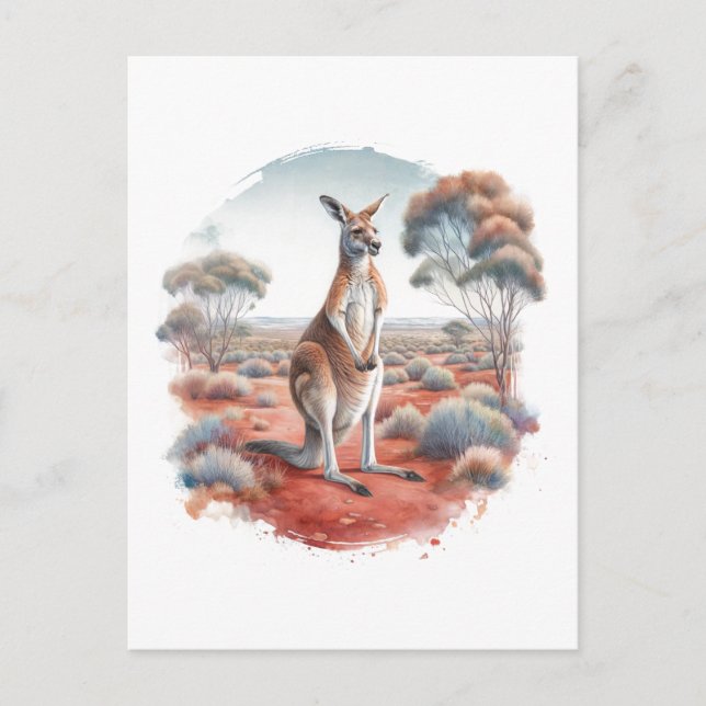 Carte postale aquarelle de kangourou dans l'arrièr (Devant)