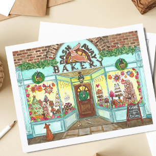 Carte Postale Aquarelle de la boulangerie de Noël