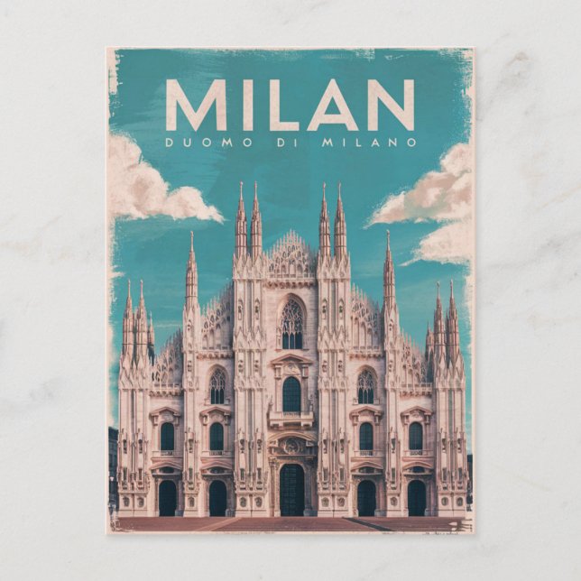 Carte Postale Aquarelle de la cathédrale de Milan (Devant)