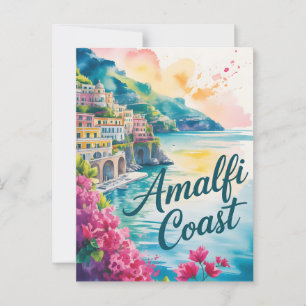Carte Postale Aquarelle de la côte d'Amalfi