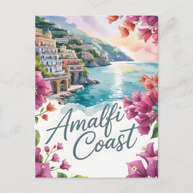Carte Postale Aquarelle de la côte d'Amalfi (Devant)