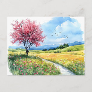 Carte postale aquarelle de la floraison de la natu