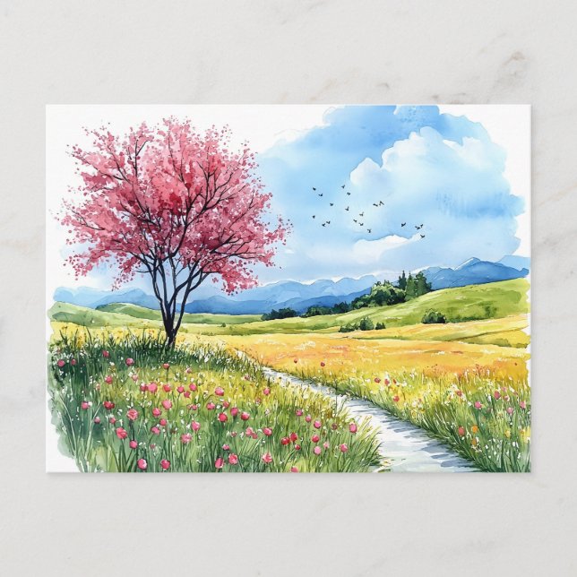 Carte postale aquarelle de la floraison de la natu (Devant)