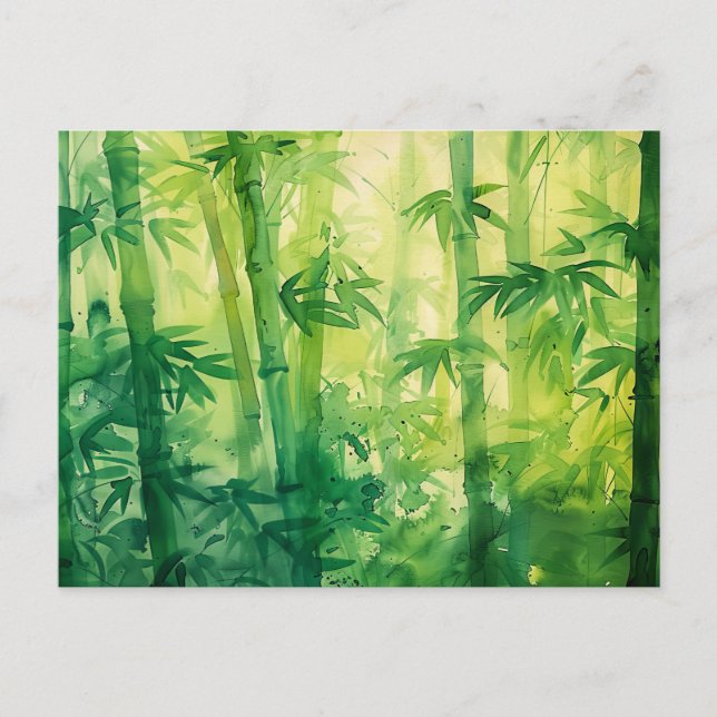Carte Postale Aquarelle de la forêt de Bambou (Devant)