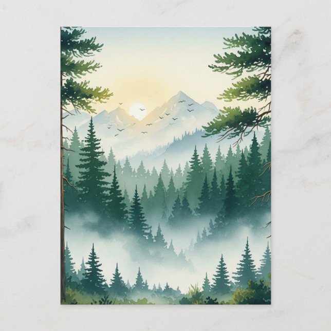 Carte Postale Aquarelle de la forêt de pins (Devant)