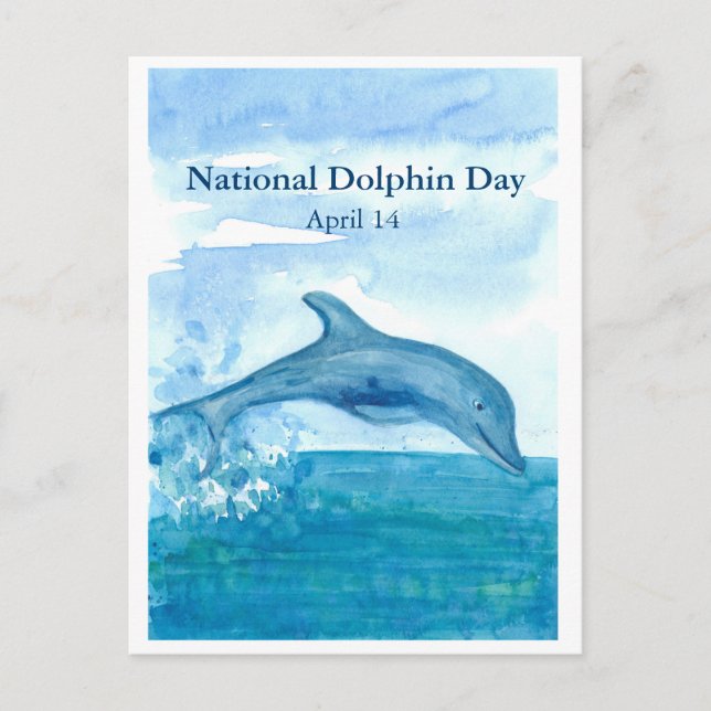 Carte Postale Aquarelle de la Journée nationale des dauphins (Devant)