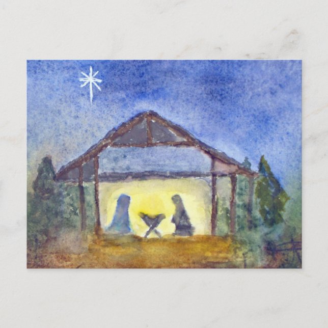Carte Postale aquarelle de la Nativité (Devant)