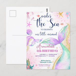 Carte Postale Aquarelle de la queue de sirène Anniversaire sous 