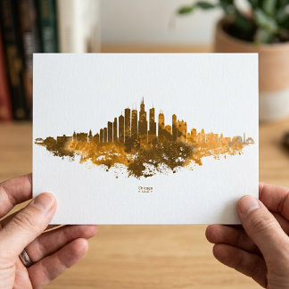 Carte Postale Aquarelle de la skyline de Chicago, paysage urbain