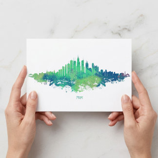 Carte Postale Aquarelle de la skyline de Chicago, ville verte et