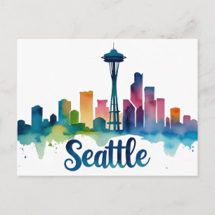 Carte Postale Aquarelle de la skyline de Seattle