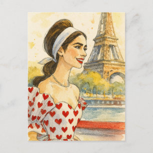 Carte postale aquarelle de l'amour romantique Pari