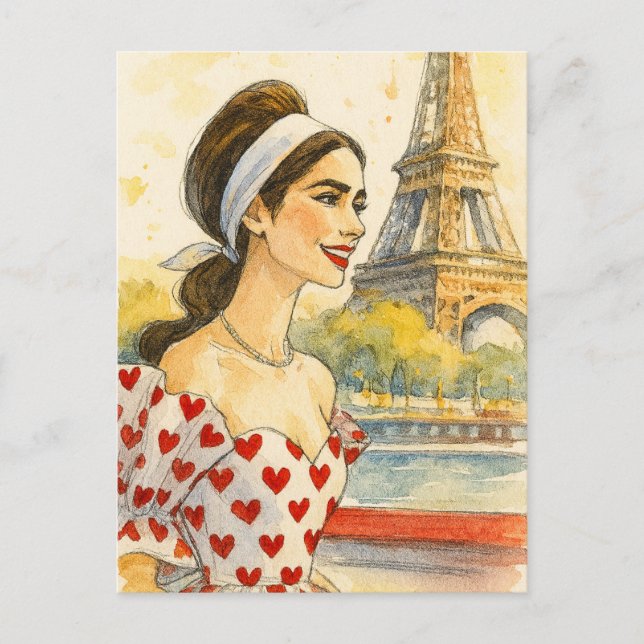 Carte postale aquarelle de l'amour romantique Pari (Devant)