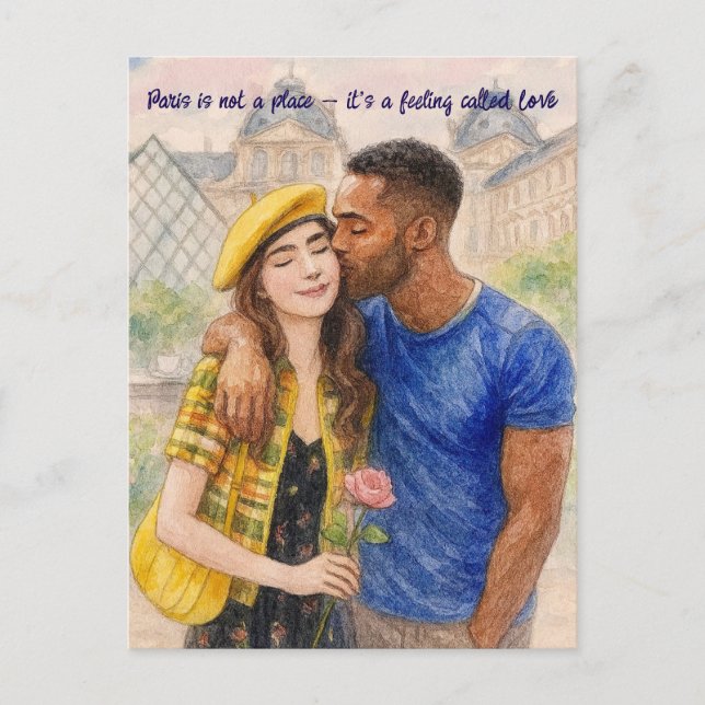 Carte postale aquarelle de l'amour romantique Pari (Devant)