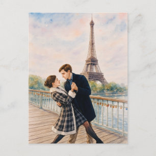 Carte postale aquarelle de l'amour romantique Pari
