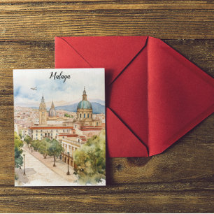Carte Postale Aquarelle de l'architecture de Malaga Espagne