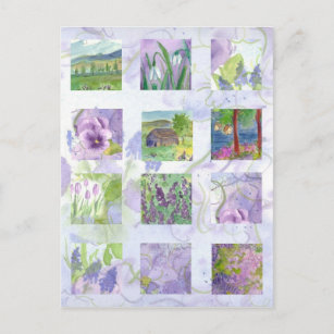 Carte Postale Aquarelle de lavande Champ de fleurs Tulipe de pra