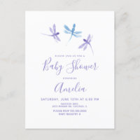 Aquarelle de libellule Baby shower bleu pourpre