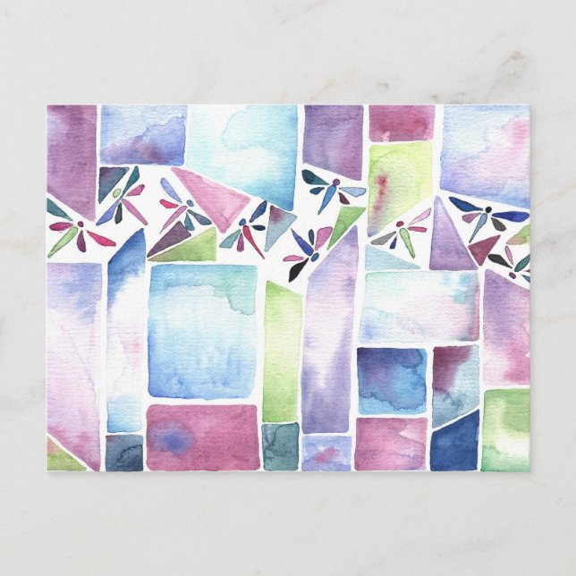Carte Postale Aquarelle de libellule Pastel (Devant)