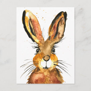 Carte Postale Aquarelle de lièvre animal mignon lapin Brown