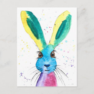 Carte Postale Aquarelle de lièvre animal mignon lapin coloré
