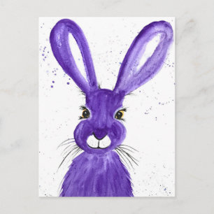 Carte Postale Aquarelle de lièvre animal mignon lapin pourpre