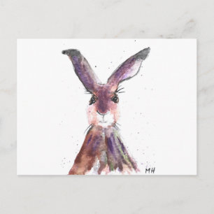 Carte Postale Aquarelle de lièvre mignon animal nature lapin for