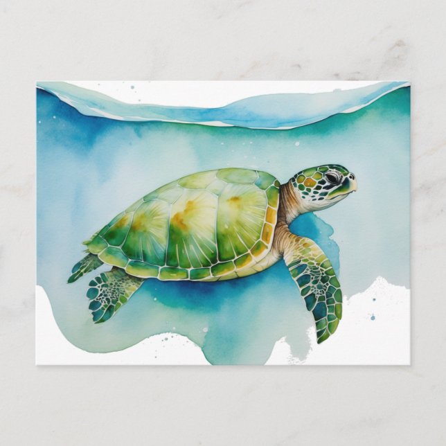 Carte Postale Aquarelle de l'océan Hawaiian Honu (Devant)