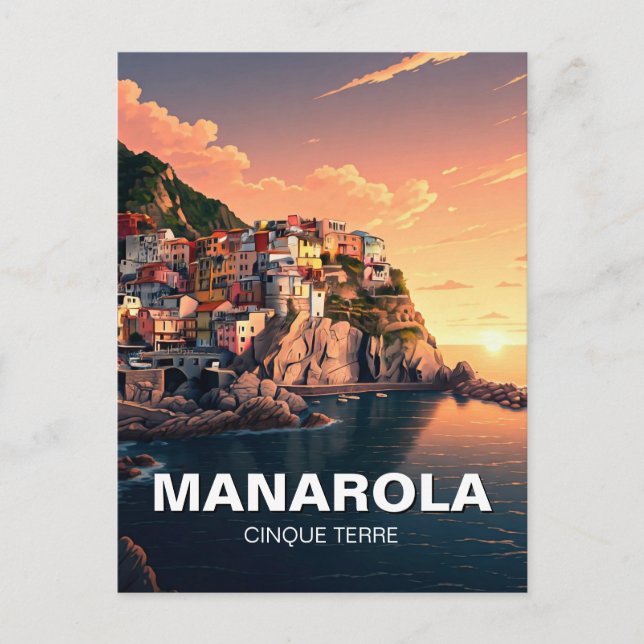 Carte Postale Aquarelle de Manarola, Cinqua Terra (Devant)