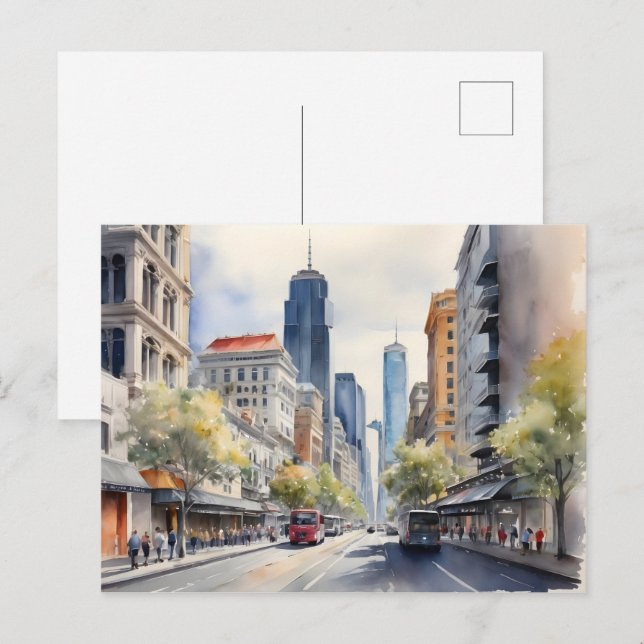 Carte Postale Aquarelle de Melbourne (Devant / Derrière)