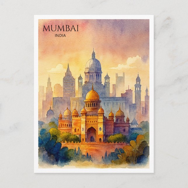 Carte postale aquarelle de Mumbai, Inde | Souvenir (Devant)