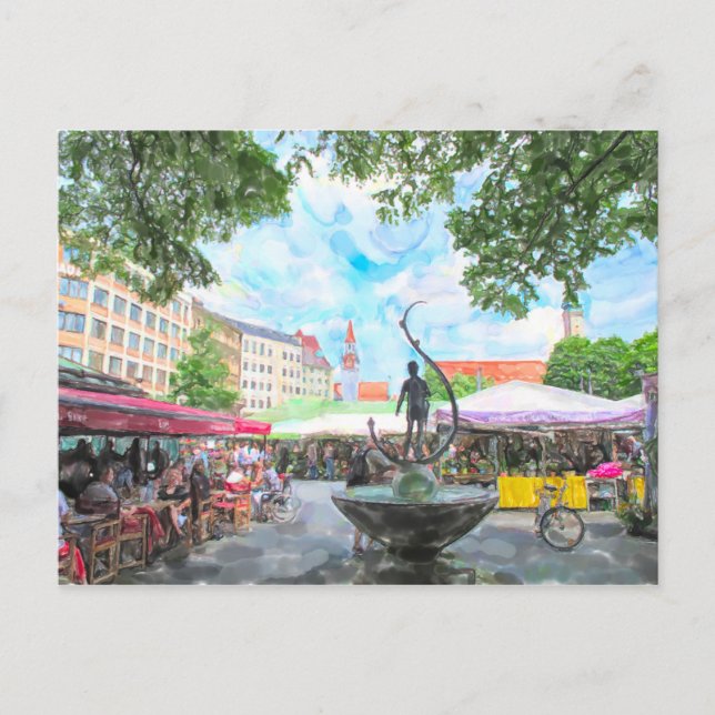 Carte Postale Aquarelle de Munich Viktualienmarkt. (Devant)