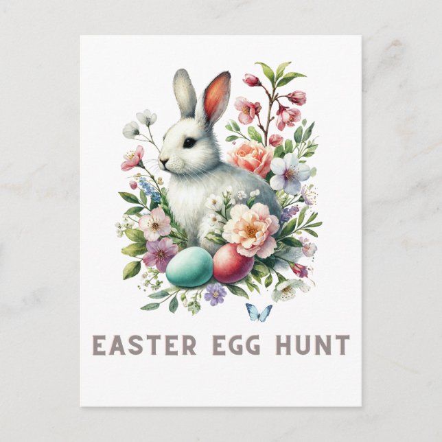 Carte Postale Aquarelle de Pâques Lapin & Fleurs (Devant)