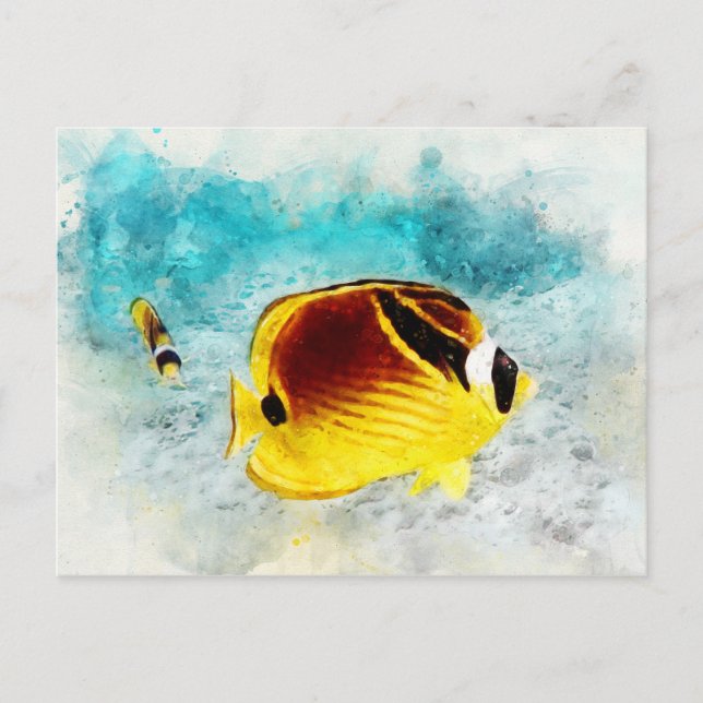 Carte Postale Aquarelle de poisson tropical hawaïen - Papillons (Devant)