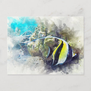 Carte Postale Aquarelle de poisson tropicale hawaïenne - Idole m