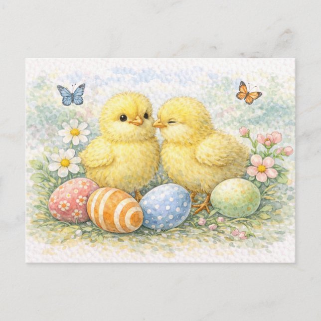 Carte postale aquarelle de poussins de Pâques mign (Devant)