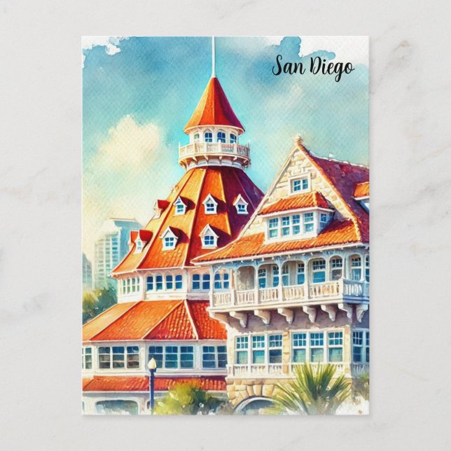Carte Postale Aquarelle de San Diego Coronado (Devant)