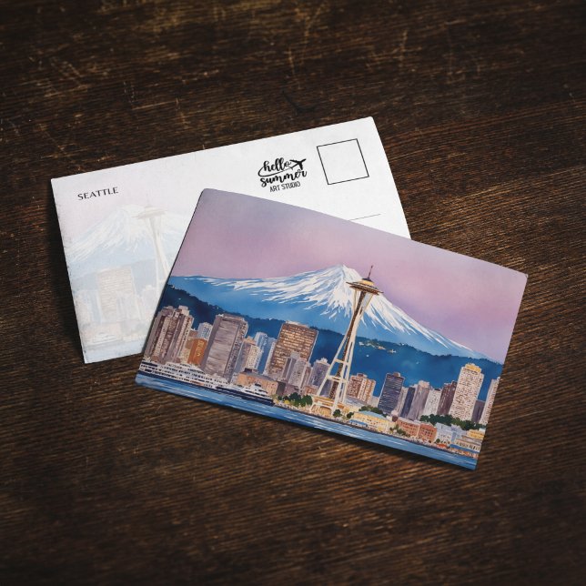 Carte postale aquarelle de Seattle, Washington (Créateur téléchargé)