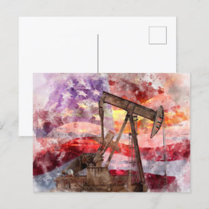 Carte Postale Aquarelle de silhouette de valet avec drapeau amér