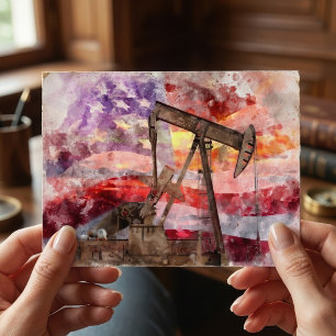 Carte Postale Aquarelle de silhouette de valet avec drapeau amér