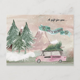 Carte Postale Aquarelle de vacances à la mode en Plum et vert