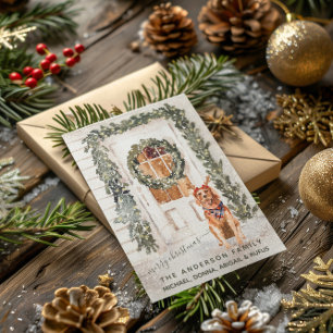 Carte Postale Aquarelle de vacances Vintage neige Golden Retriev