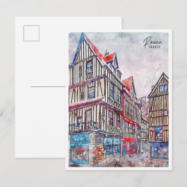 Carte Postale Aquarelle de voyage de Rouen France (Devant / Derrière)