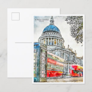 Carte Postale Aquarelle de voyage vintage de la cathédrale St Pa