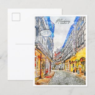Carte Postale Aquarelle de voyage vintage Miltenberg Allemagne